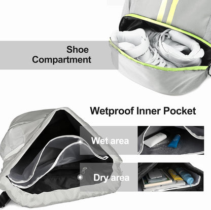 Hoedia Sports Drawstring Backpack - String Swim Gym Bag with Shoes Compartment and Wet Proof Pocket for Women/Men