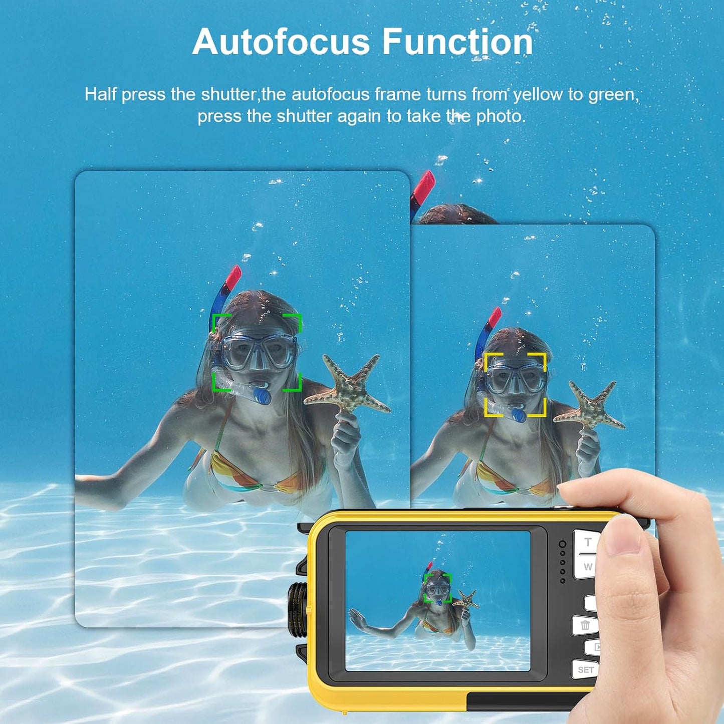 4K Underwater Camera 11FT Waterproof with 32GB Card 56MP Autofocus Selfie Dual-Screen for Snorkeling, Compact Digital Camera 1250mAh Battery (Blue)