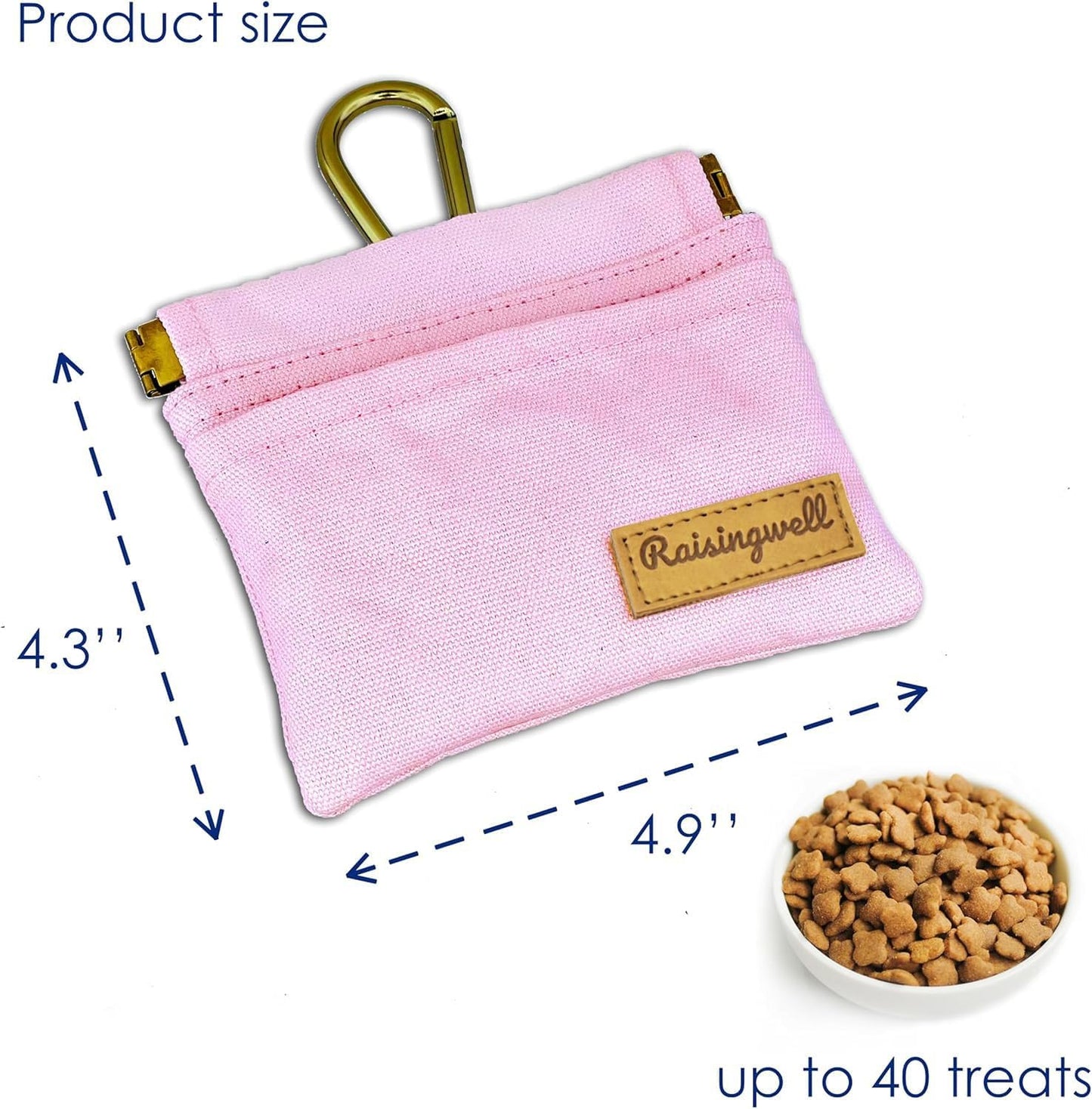 Raisingwell Dog Treat Pouch, Black Pocket Sized Pet Training Pouch, Cotton Fabric, Hand Free Dog Walking Bag with Carabiner, Self-Closing Pet Feed Snack Reward, for Pet Puppy Travel or Outdoor Use