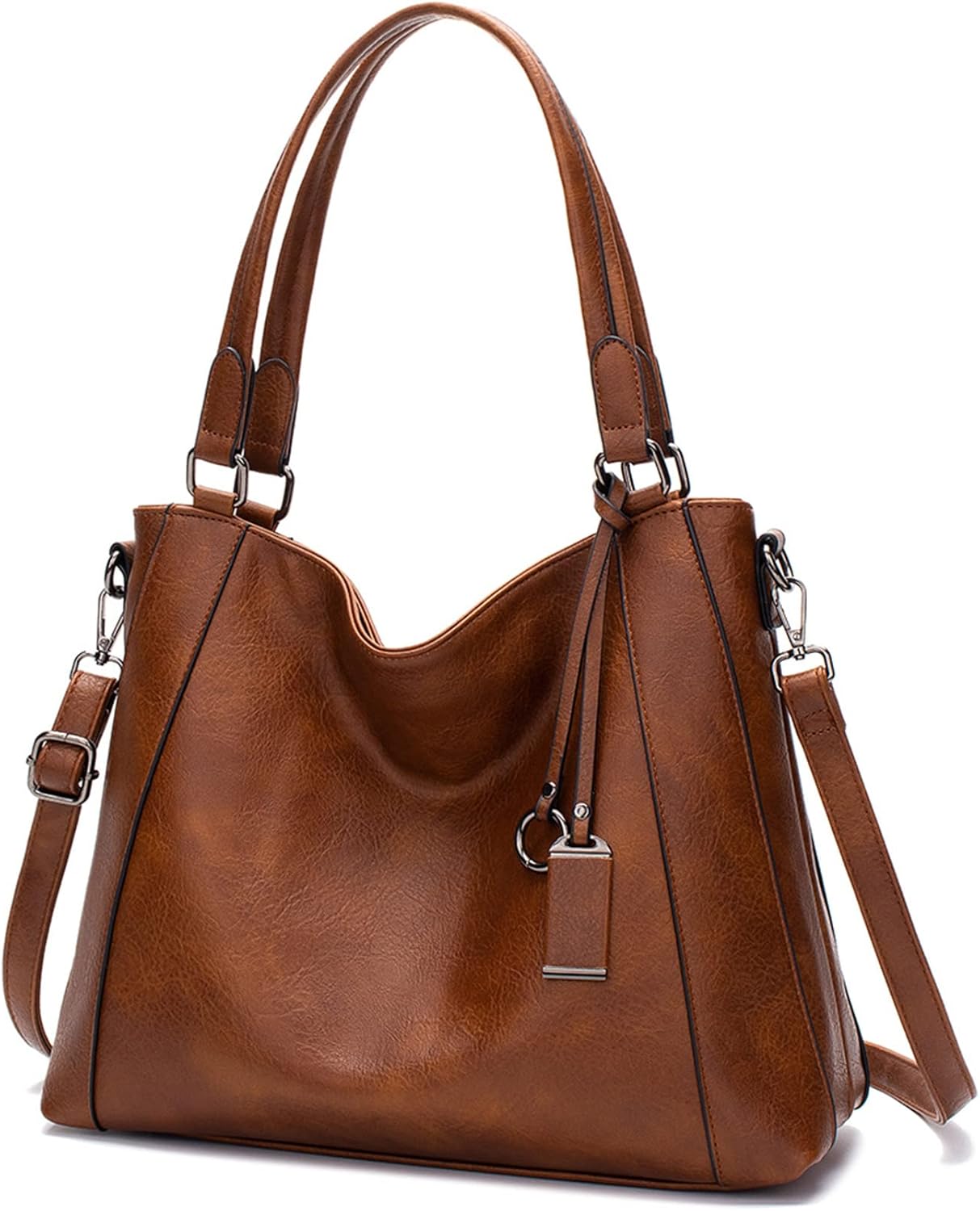 Hobo Bags for Women Handbags Purse Ladies Boho Shoulder Bag Crossbody Purses PU Leather Brown 2PCS