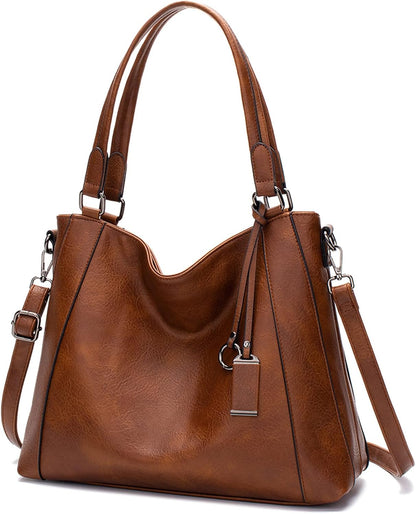 Hobo Bags for Women Handbags Purse Ladies Boho Shoulder Bag Crossbody Purses PU Leather Brown 2PCS