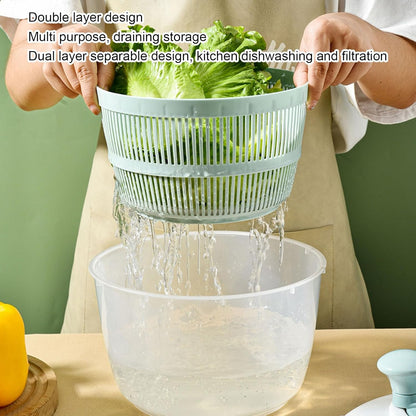 Salad Spinner Vegetable Dryer Lettuce Spinner 5L Large Capacity Fruit Washing Bowl with Strainer Manual Water Drainage Multi Purpose Kitchen Tool