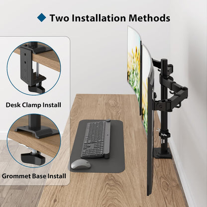 BONTEC Dual Monitor Arm for 13-32 inch LCD LED PC Screens, Height Adjustable 360° Rotation, 90° Tilt and Swivel, 22 lb per Arm, Desk Clamp or Grommet Mount, Cable Management,Black