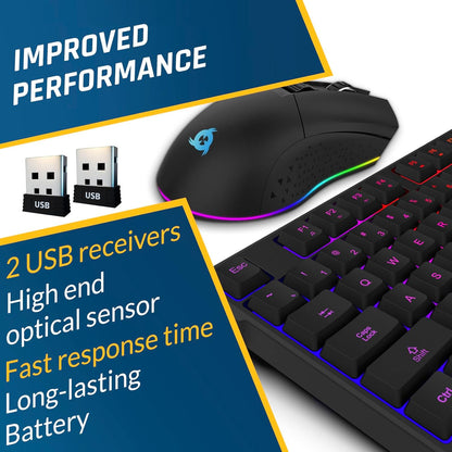 KLIM  Chroma Wireless Gaming Keyboard RGB New - Long-Lasting Rechargeable Battery - Quick and Quiet Typing - Water Resistant Backlit Wireless Keyboard for PC PS5 PS4 Mac - Black