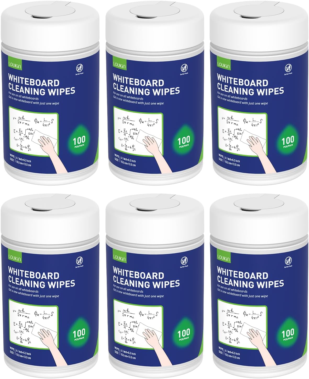 Loukin Whiteboard Cleaning Wipes, Dry Erase Board Cleaning Wipes, Non-Toxic Whiteboard Wipes, 100 Wipes per Canister, 3 Packs
