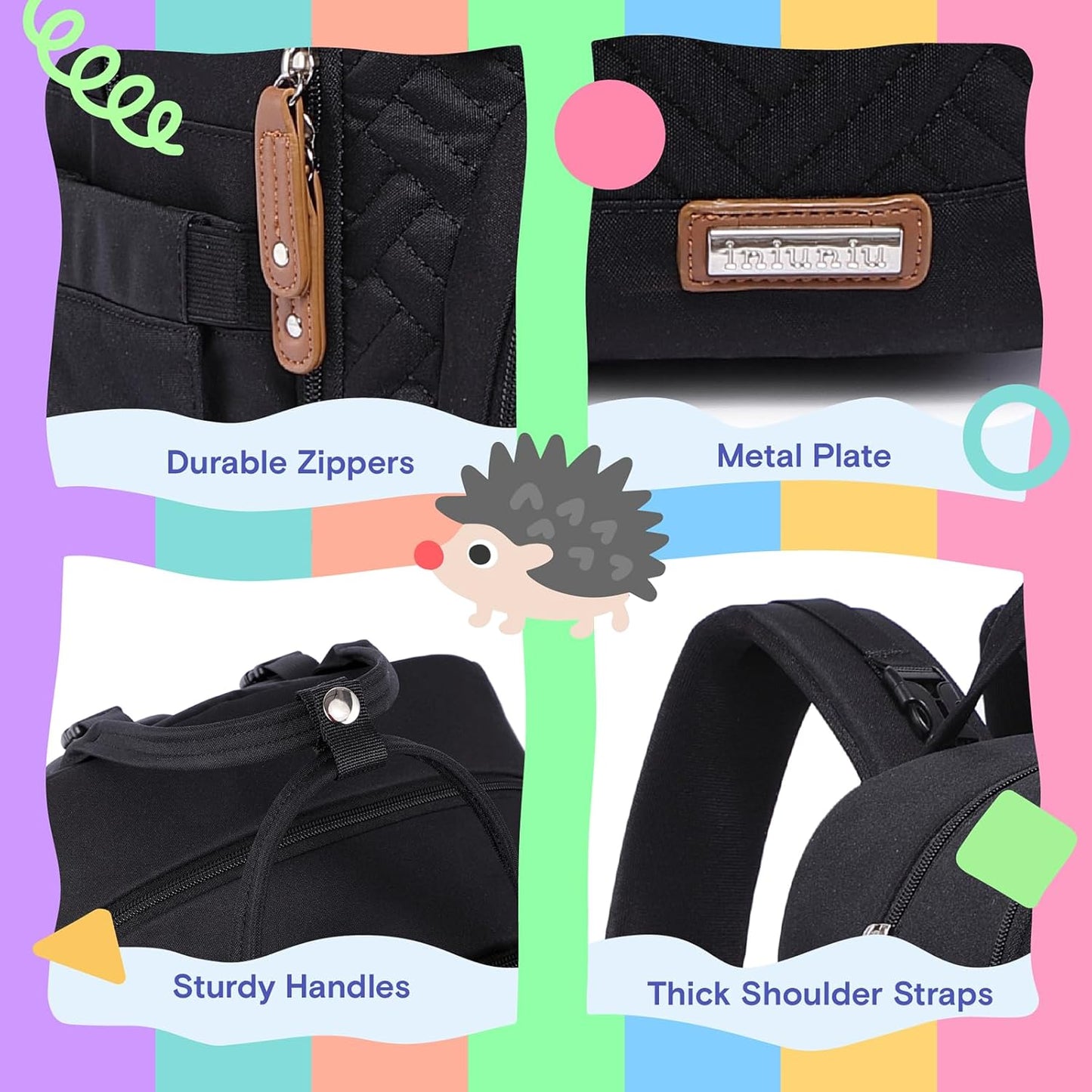 Diaper Bag Backpack, iniuniu Large Baby Bags with Diaper Pouch, Washable Changing Pad, Pacifier Case and Stroller Straps
