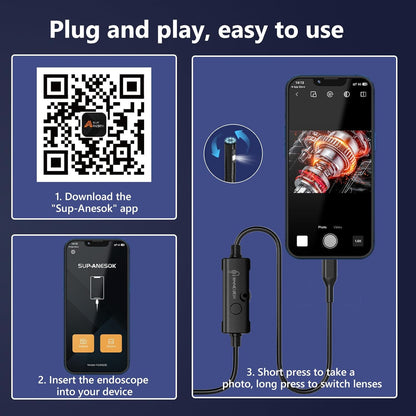 Endoscope Camera with Light, Ennovor 1920P HD, Endoscope Inspection with 8 Adjustable LED Lights, Borescope with Flexible Rigid Snake Camera, IP67 Waterproof and No WiFi Required, for Android iOS