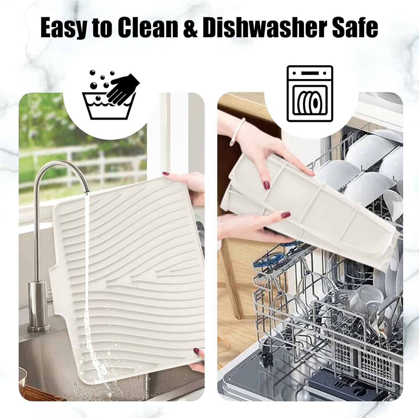 TIKNIK Silicone Dish Drying Mat for Kitchen Counter, Dish Drying Pad, Non-Slip Drain Pad with Built-in Drain, Heat Resistant Stone Drying Mat(40 L x 33 W cm, Grey)