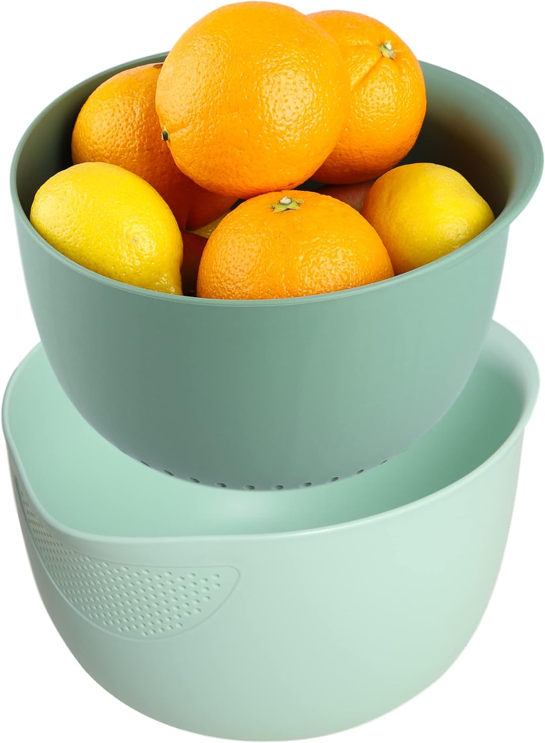 Blue Ginkgo Rice Washing Bowl and Colander Kitchen Set - Strain Rice, Quinoa and Small Grains - Soak, Wash and Drain Produce (4 Quart) - Cream and Limestone
