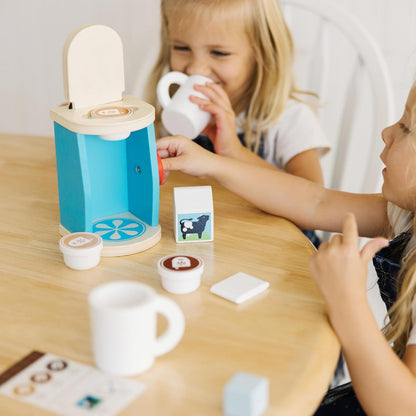 Wooden Kids Coffee Maker Play Set with Mugs and Accessories, Pretend Play Kitchen Toy for Creative Role Play - PuriLite