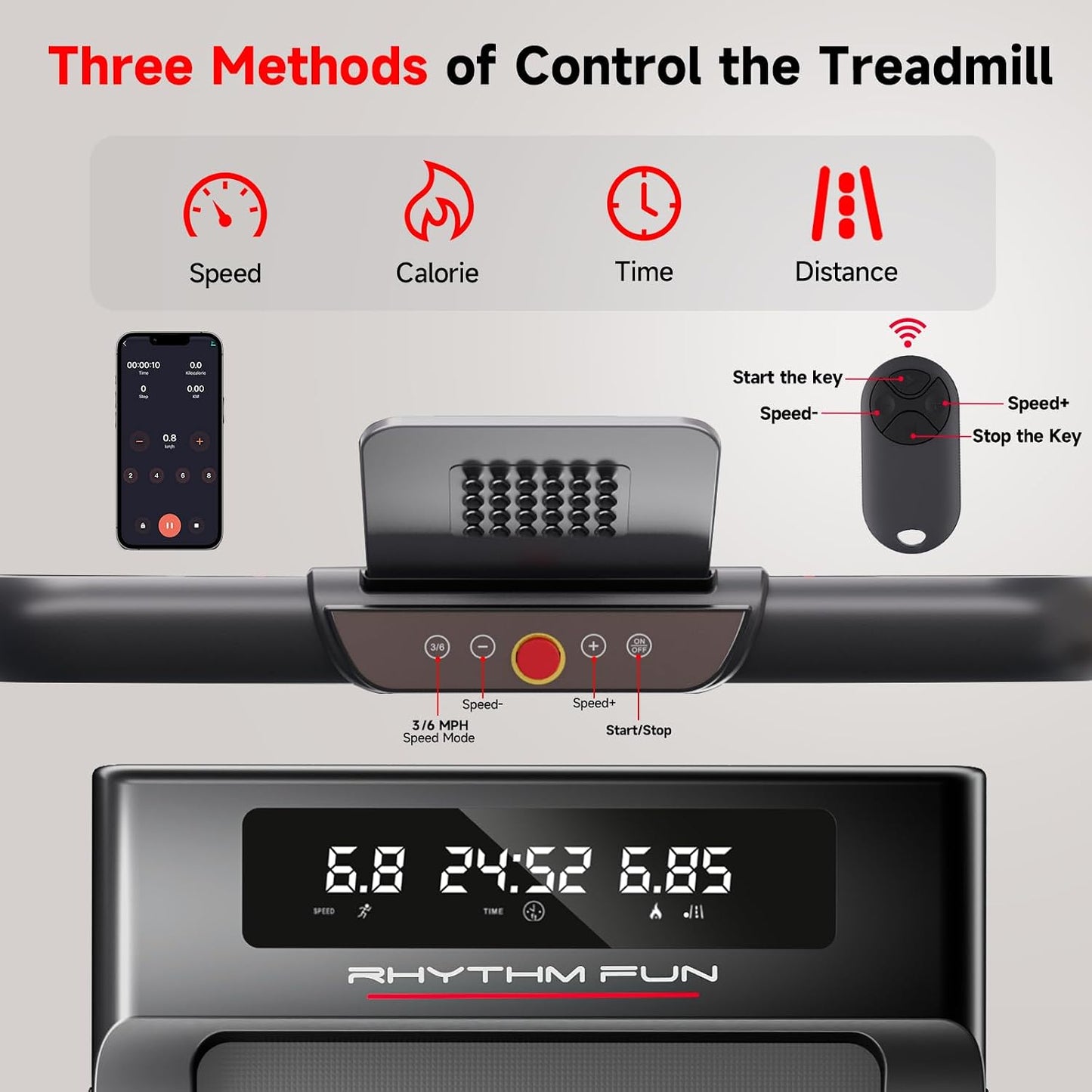 RHYTHM FUN Walking Pad Treadmill with Incline, Under Desk Treadmill with Incline, Treadmill for Home and Office, 300 Lbs Portable Treadmills with Remote Control
