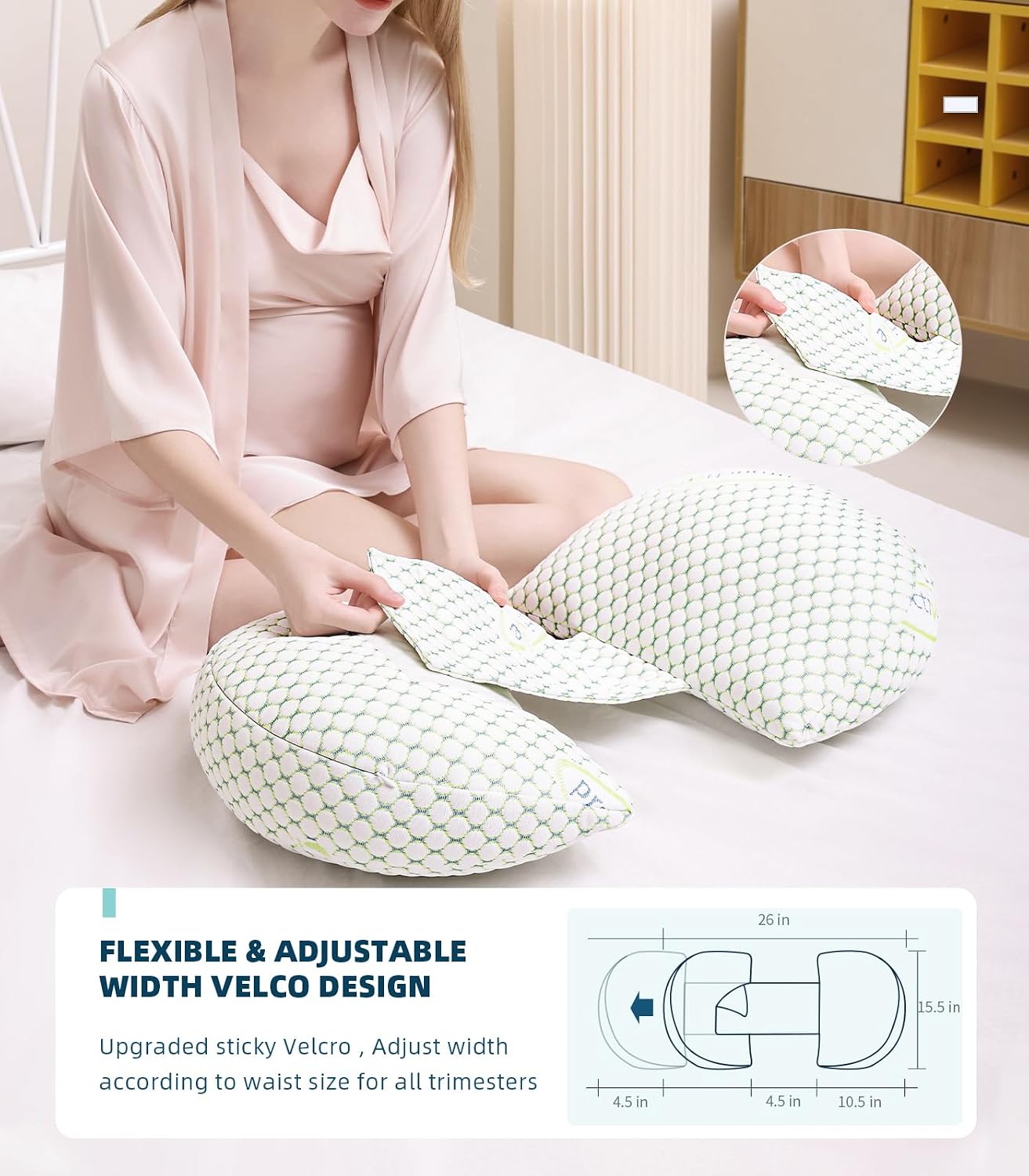 Oternal Pregnancy Pillow for Pregnant Women – Comfortable Maternity Pillow for Side Sleepers, Supports Back, Belly, Hips, and Legs, with Removable & Adjustable Cover (Green, Plus)