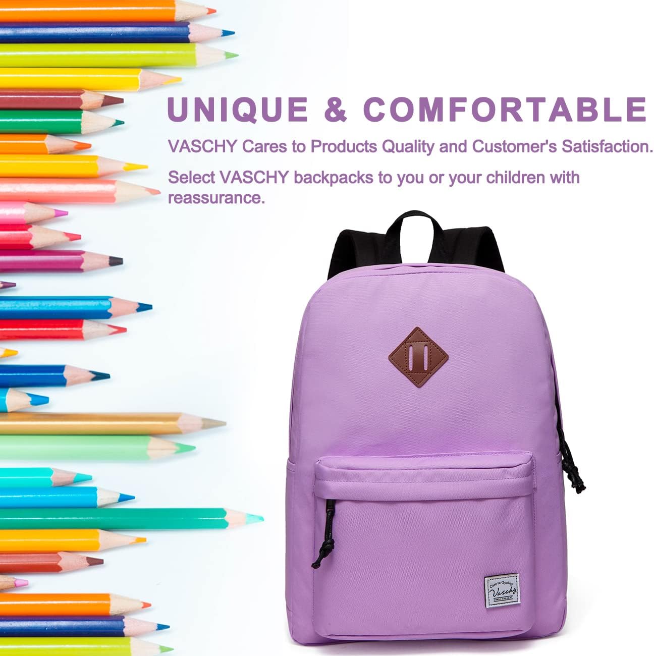 School Backpack for Kids, VASCHY Lightweight Water Resistant Casual Schoolbag Daypack for Men Women Teen Boys Girl Bookbag