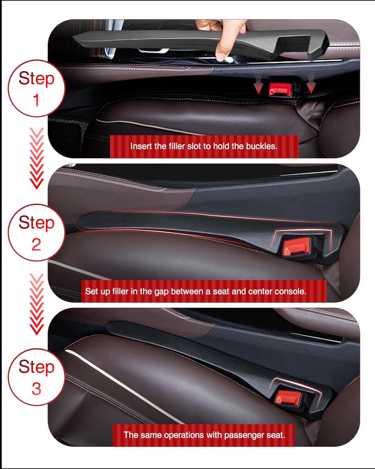 MBERFITU 2 Pack Car Seat Gap Filler Organizer, PU Leather Seat Crevice Blocker Fill The Gap Between Seat and Center Console Stop Things from Dropping (Updated Version)