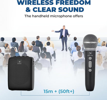 WinBridge Wireless Voice Amplifier with Microphone for Teachers,Tours WB009 | Portable PA System with Bluetooth Handheld Mic, Speaker Mic Set, Cardioid Pickup for Classroom, Outdoor, Public Speaking