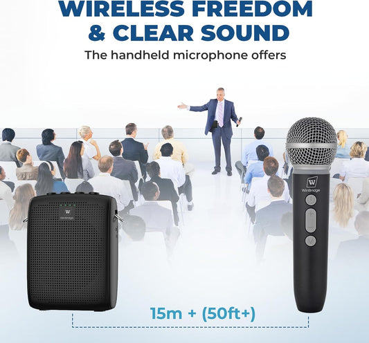 WinBridge Wireless Voice Amplifier with Microphone for Teachers,Tours WB009 | Portable PA System with Bluetooth Handheld Mic, Speaker Mic Set, Cardioid Pickup for Classroom, Outdoor, Public Speaking