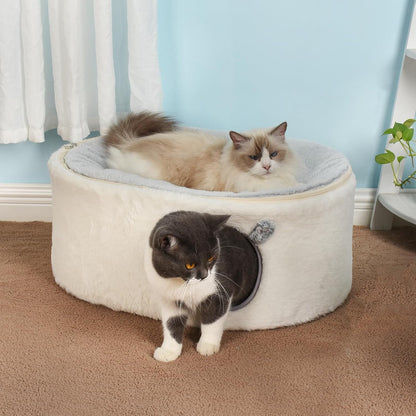Sunhoo Elevated Cat Bed for Indoor Cats Large Kitty Cave House Enclosed Kitten Hideaway Cute Raised Pet Hammock 2-Storey Fluffy Puppy Hut 23.6 * 17.7 * 10.6in Maison Pour Chat intérieur Cabane