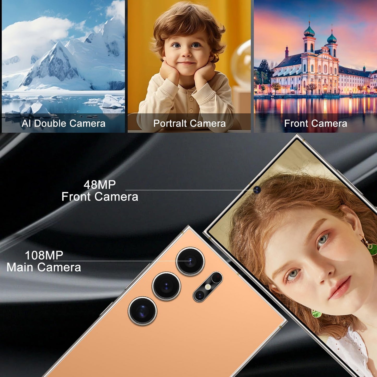 Unlocked Cell Phones Smartphone Unlocked Phones 8+256GB 6.8" HD Screen Dual SIM 108MP+48MP Camera and Built-in Pen (Violet)