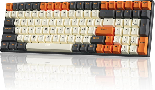 RK ROYAL KLUDGE RK100 Wireless Mechanical Keyboard, Bluetooth5.1/2.4G/Wired 96% Full Size 100-Key Hot Swappable Gaming Keyboard with 3 USB Ports, Blue Switch for Mac Windows, Carbon - PuriLite