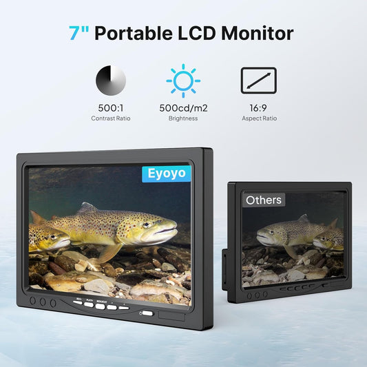 Eyoyo Fishing Camera Video Fish Finder 7 inch LCD Monitor 1000TVL Camera 12pcs IR Lights DVR+8GB with 30m Cable for Ice Lake Boat Fishing - PuriLite