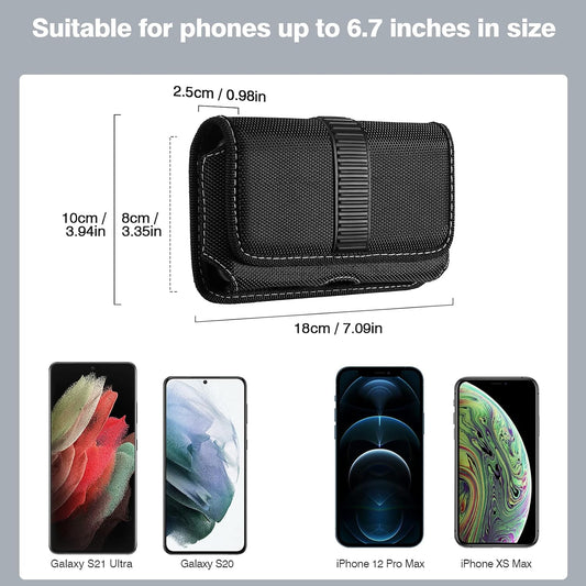 Horizontal Cell Phone Holster, MoKo Nylon Belt Clip Holster丨Newly Updated Stereoscopic Outlook Pouch Fits iPhone 14/14 Plus/pro/pro max/SE 3 2022/iPhone 13-8 Series, Samsung S21/S10/S9/S8, Black - PuriLite