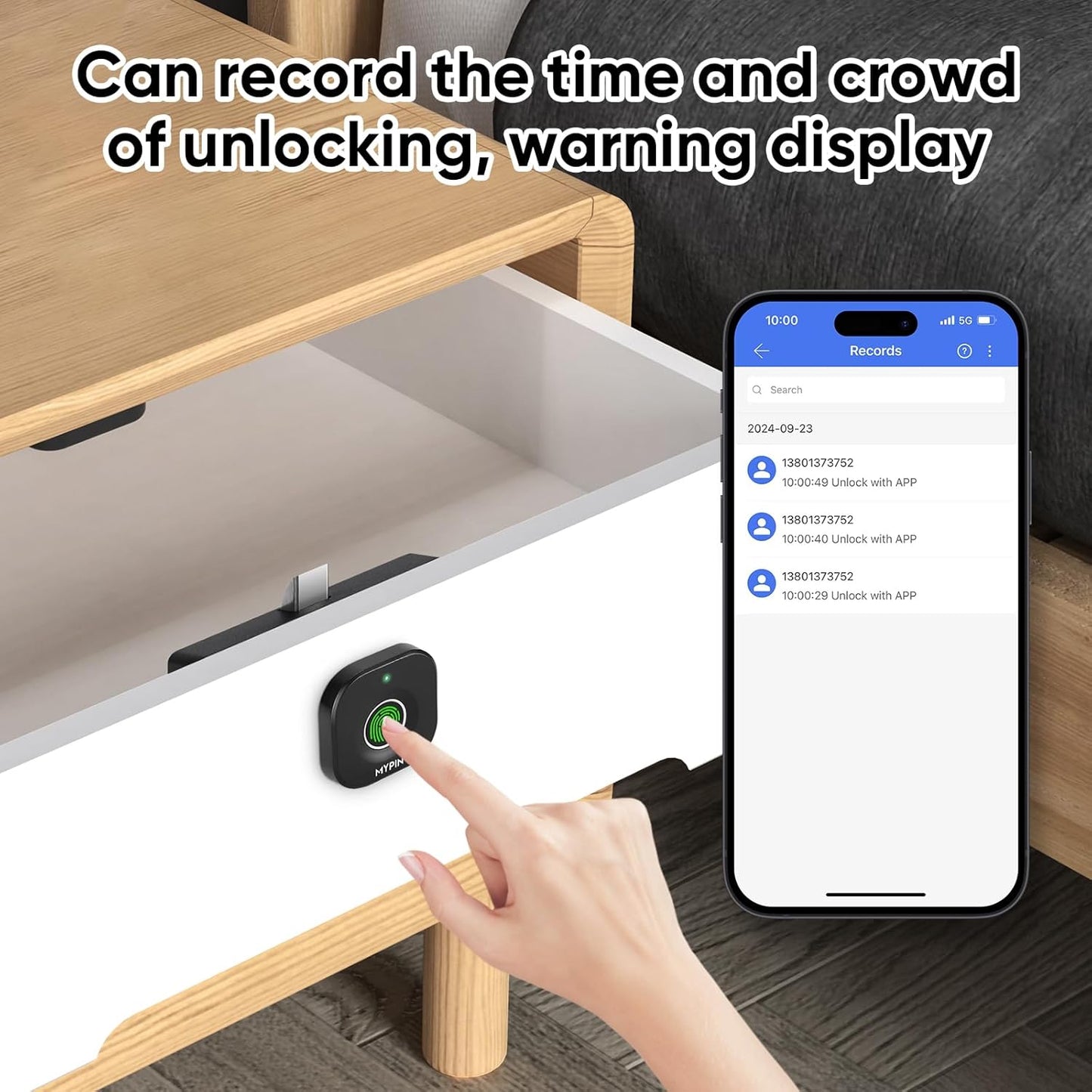 Bluetooth Fingerprint Cabinet Lock with Phone/Watch App Unlock, Smart Biometric Cabinet Lock, Keyless Hidden File Drawer Wardrobe Lock, Child Safety Electric Fingerprint Lock,DIY Wooden Furniture Lock