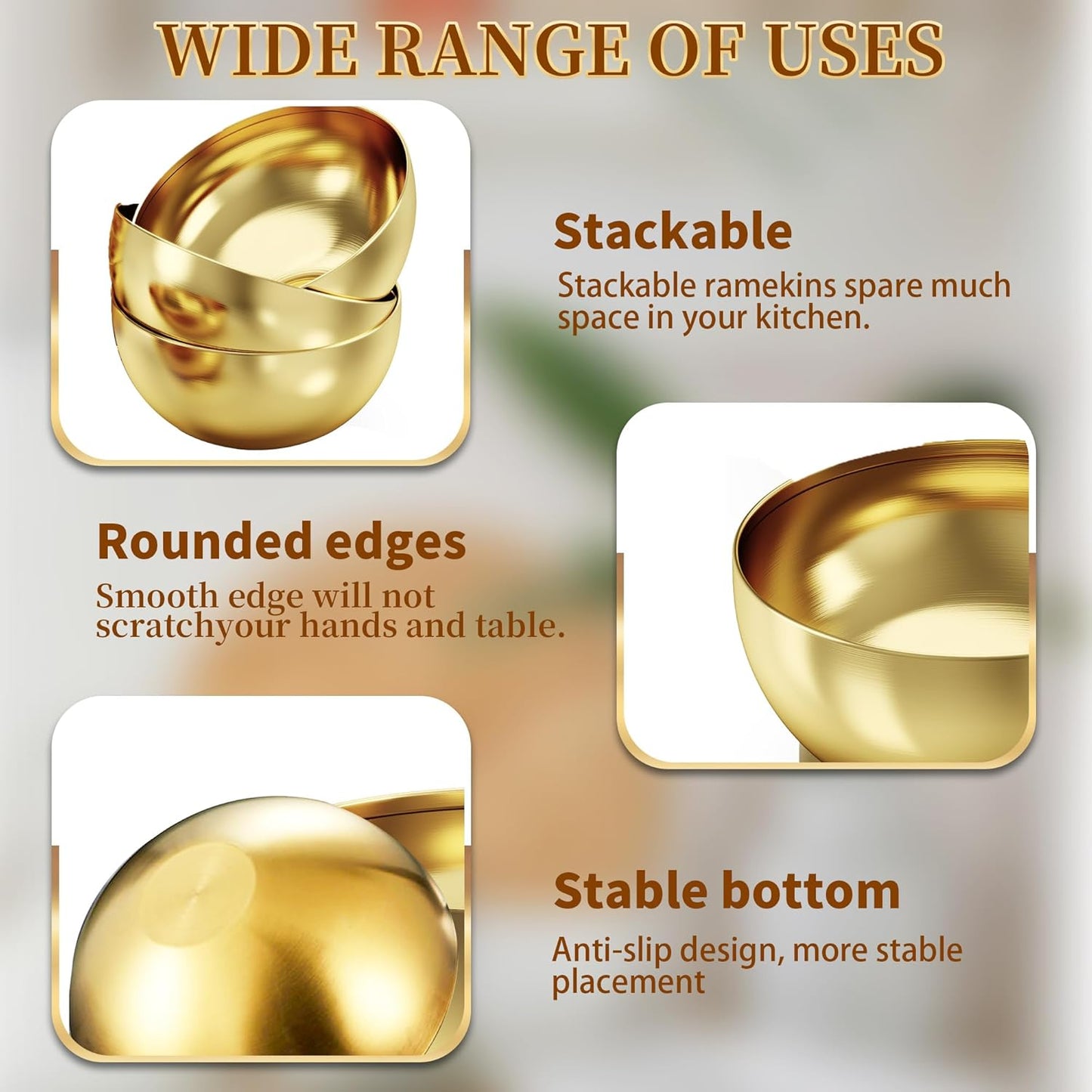 8 Pcs Gold Stainless Steel Mixing Bowl, 24 Oz Decor Salad Mixing Bowl, 5.9 in Metal Serving Bowl Reusable Prep Bowl, Kitchen Cooking Bowl for Soup Fruit Sauce Pasta Snack Noodle (700 ML)