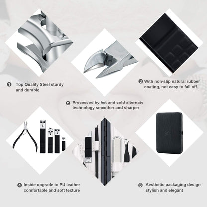 Keiby Citom Professional Stainless Steel Nail Clipper Travel & Grooming Kit Nail Tools Manicure & Pedicure Set of 18pcs with Luxurious Case (Black)