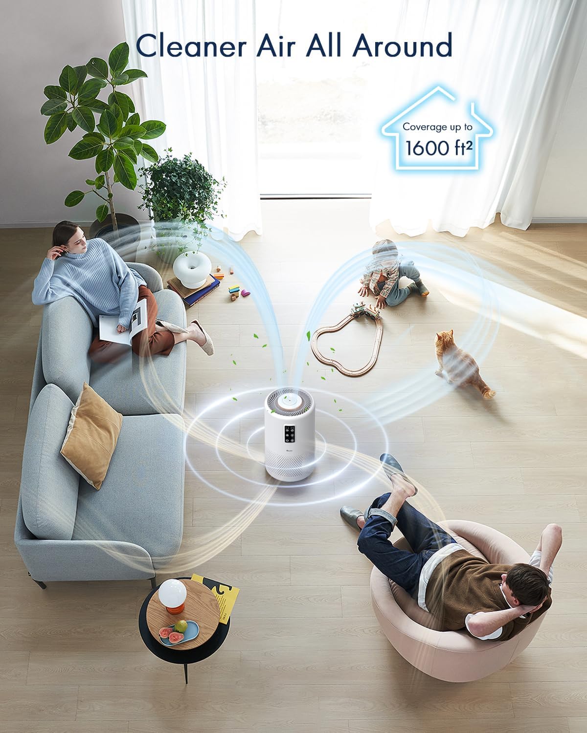 VEWIOR H13 True HEPA Air Purifier for Large Rooms up to 1600ft² – Smoke, Dust, Pollen, Pet Hair & Odor Cleaner with Night Light, Aromatherapy, Sleep Mode, Timer & Child Lock - PuriLite