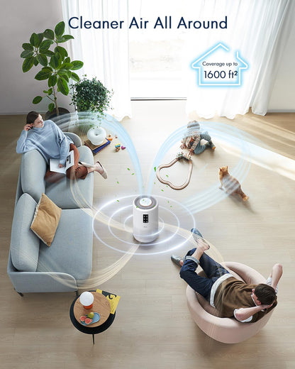 VEWIOR H13 True HEPA Air Purifier for Large Rooms up to 1600ft² – Smoke, Dust, Pollen, Pet Hair & Odor Cleaner with Night Light, Aromatherapy, Sleep Mode, Timer & Child Lock - PuriLite