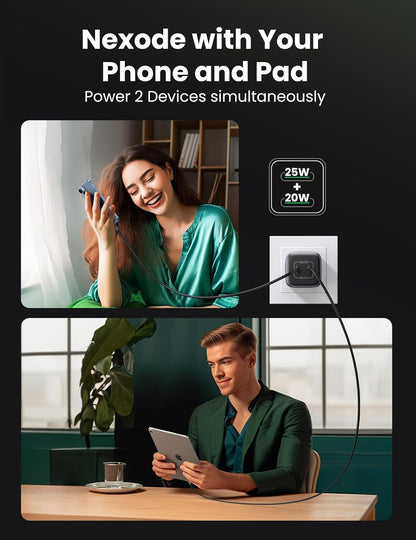 UGREEN Nexode 45W USB C Charger Block, GaN PPS Dual Port USB C Fast Charger Super Fast Charge 2.0 Wall Plug Compatible with Galaxy S25 S24 Ultra S23 A54, iPad, iPhone16, Pixel 9, Black