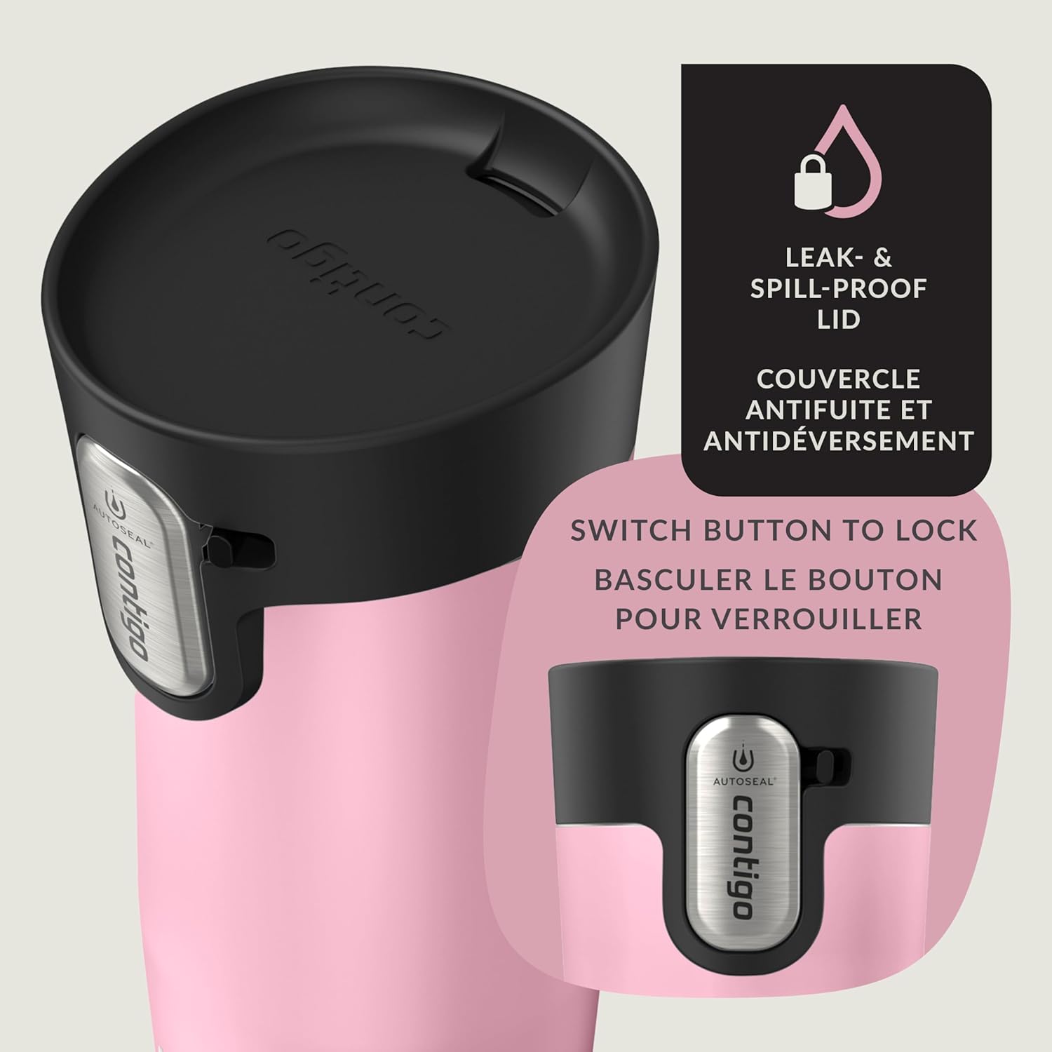 Vacuum Insulated Stainless Steel Travel Mug with Spill-Proof Lid and Tea Bag Hook – Reusable Coffee and Tea Cup, 12 oz, Keeps Drinks Hot up to 8 Hours, Strawberry Cream - PuriLite