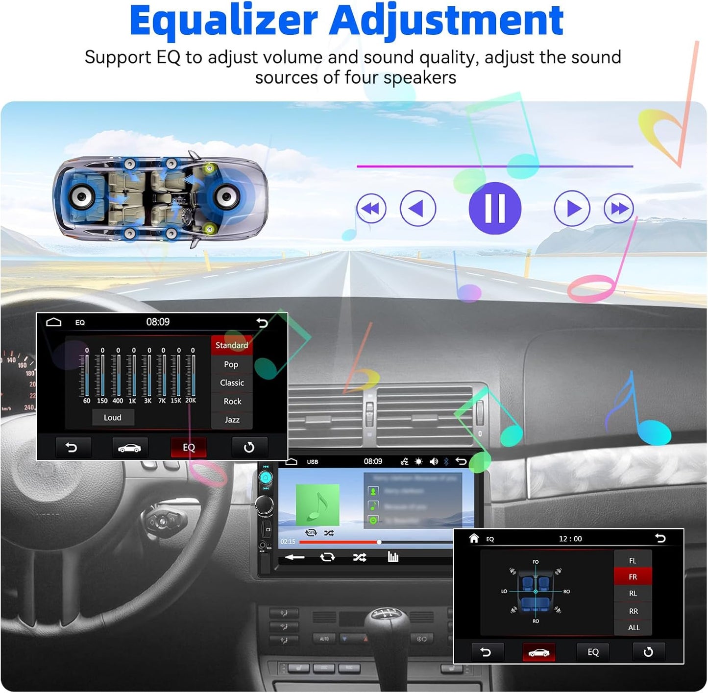 Universal Double Din Car Stereo 7 inch Touchscreen Radio with Mirror Link FM Receiver Multimedia Player Head Unit Bluetooth EQ USB TF AUX+ 12 LED Backup Camera MIC