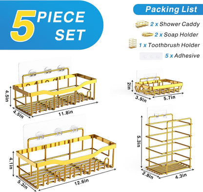 EUDELE 5-Pack Rustproof Stainless Steel Shower Caddy – No Drill Adhesive Bathroom Organizer with Large Capacity, Spacious Shower Shelves for Inside Shower, Kitchen & Home Decor Storage