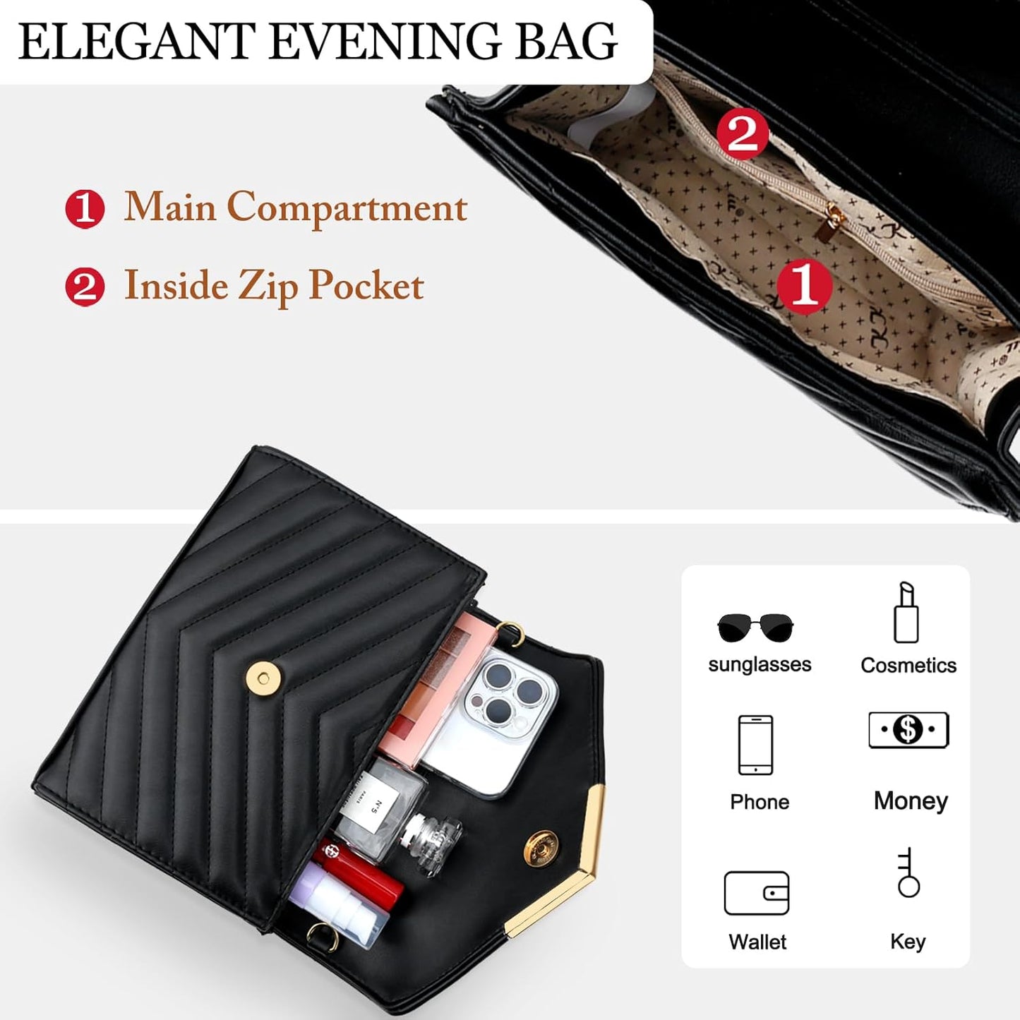 KKXIU Women Formal Vegan Leather Evening Envelope Clutch Purses and Handbags for Party Wedding Prom Bridal - PuriLite