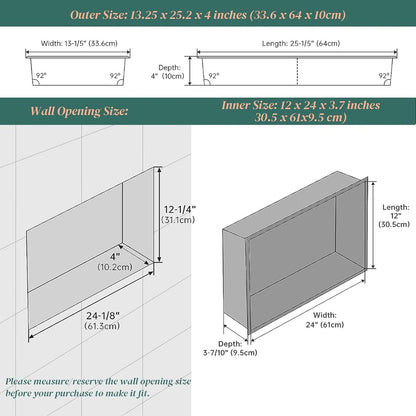 BLYLUND Shower Niche 12" x 24" NO Tile Needed,Matte Black Double Shelf Organizer, Square Corners Wall-Inserted Niche Recessed Shower Shelf Modern Soap Niche for Bathroom