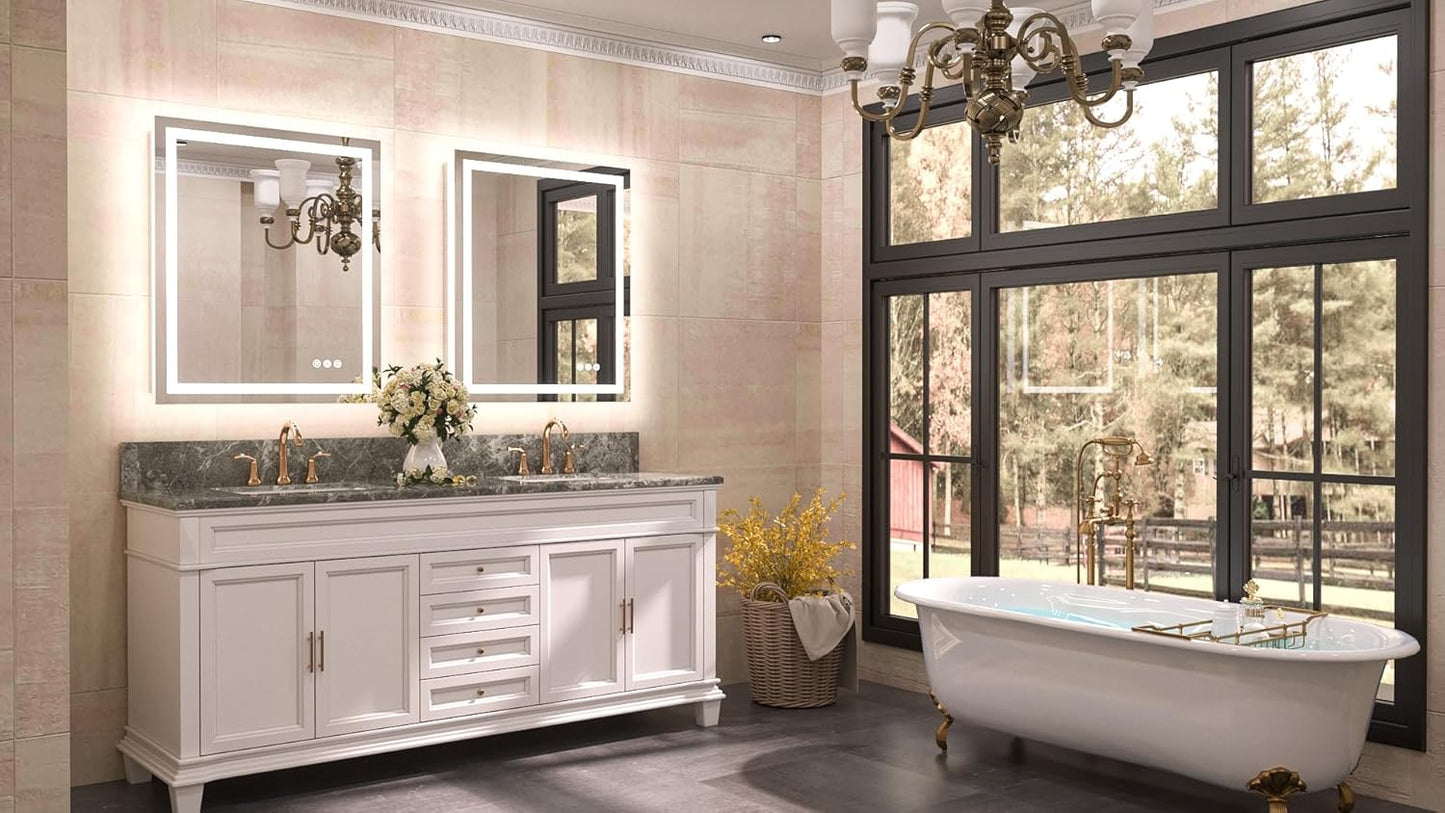 TETOTE LED Bathroom Mirror 20x28 Frontlit & Backlit Lighted Vanity Mirror Anti Fog Stepless Dimmable 3 Colors White/Warm/Natural,Double Lights,Wall-Mounted(Horizontal/Vertical)