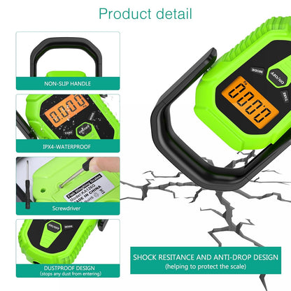 ORIA Digital Fish Scale With Ruler and Gripper, Baggage Weighing Scale, Backlit LCD Display, Portable for Outdoor Fishing (Green)