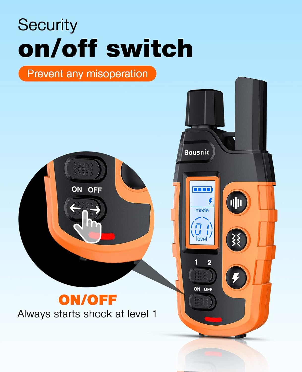 Bousnic Dog Shock Collar - 3300Ft Dog Training Collar with Remote for 5-120lbs Small Medium Large Dogs Rechargeable Waterproof e Collar with Beep (1-8), Vibration(1-16), Safe Shock(1-99) Modes (Blue)