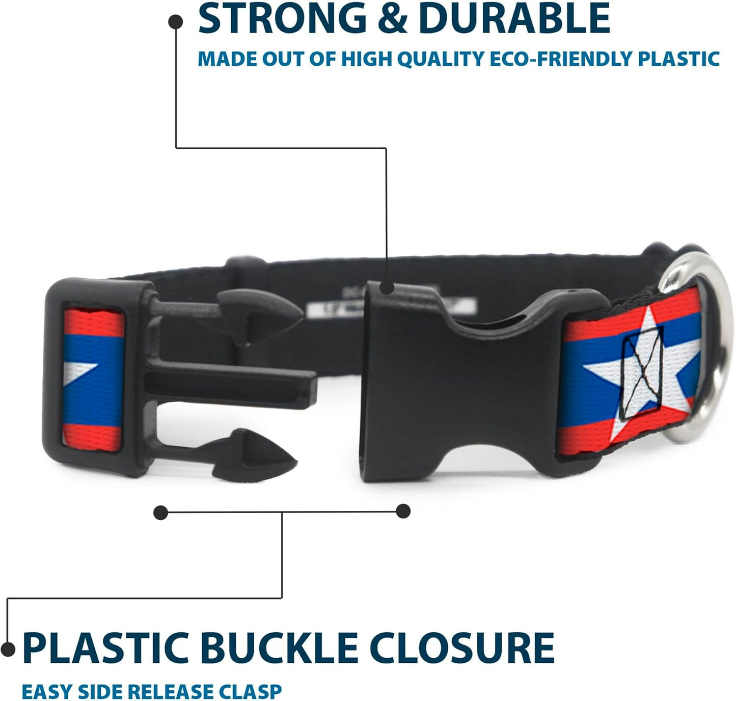 Buckle-Down PC-W21909-M Dog Collar Plastic Clip Buckle, 1"x11"-17", Star Black/White