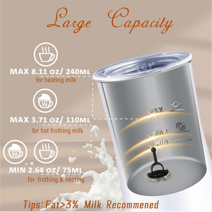 Seydere Simple Milk Frother, 2 in 1 Milk Steamer and Frother, Electric Milk Steamer, Milk Warmer and Hot Milk Foam Maker for Latter, Macchiato, Cappuccinos (White)