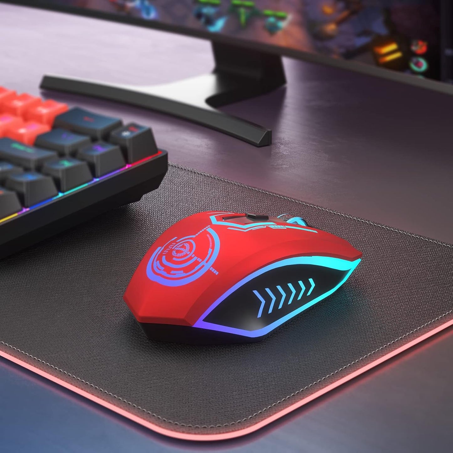 Wireless Gaming Mouse Up to 10000 DPI, UHURU Rechargeable USB Wireless Mouse with 6 Buttons 7 Changeable LED Color Ergonomic Programmable MMO RPG for PC Laptop, Compatible with Windows Mac