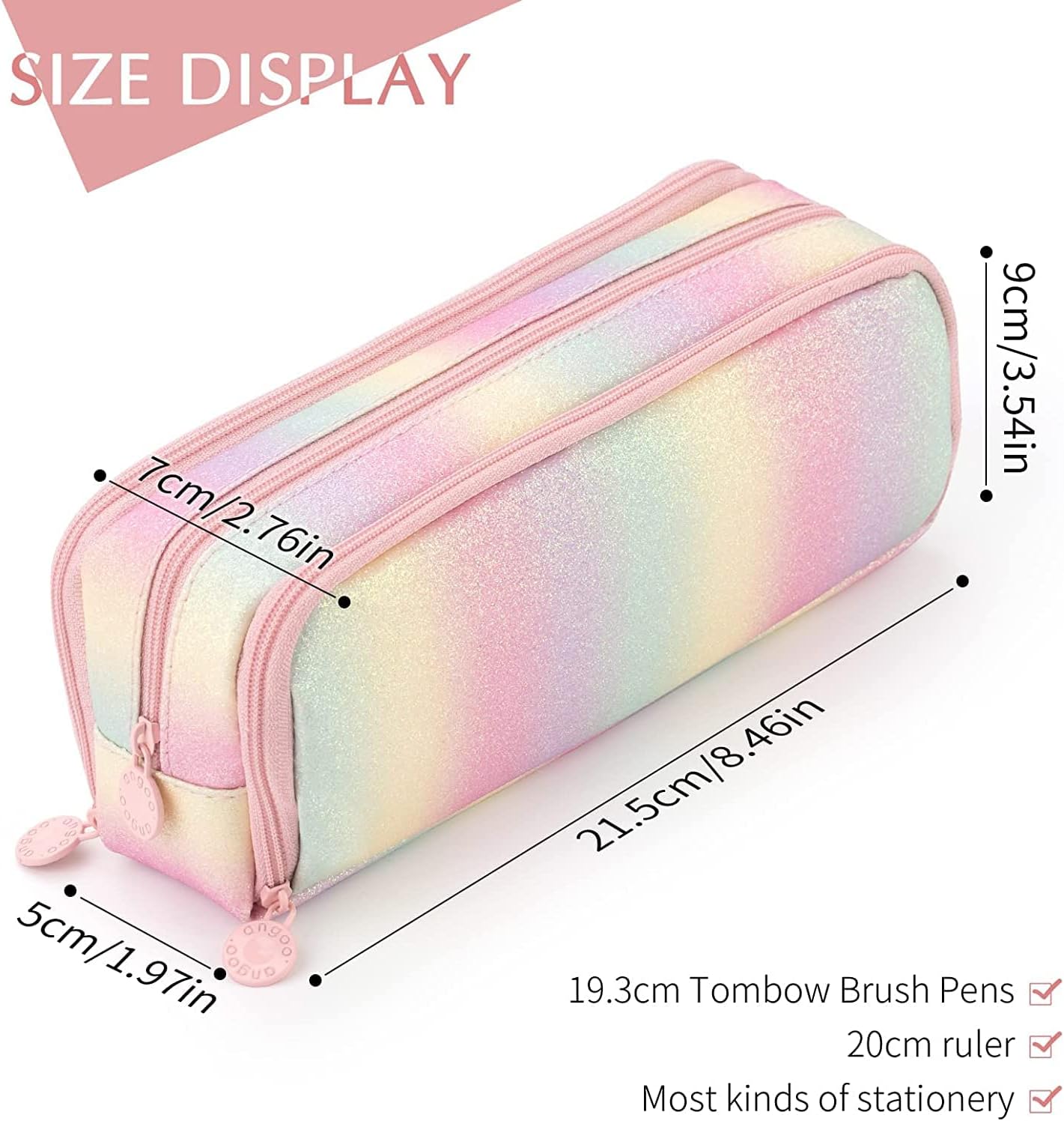 Big Capacity Pencil Case, OLIYuMi 3 Compartment Pencil Pouch Pencil Bag Storage Box Stationery Organizer Makeup Bag with Zipper Closure for Student Office College Boys and Girls (Pink)