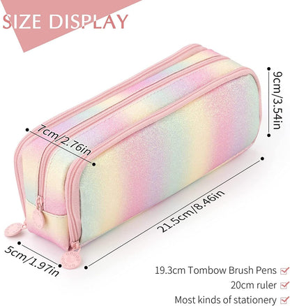 Big Capacity Pencil Case, OLIYuMi 3 Compartment Pencil Pouch Pencil Bag Storage Box Stationery Organizer Makeup Bag with Zipper Closure for Student Office College Boys and Girls (Pink)