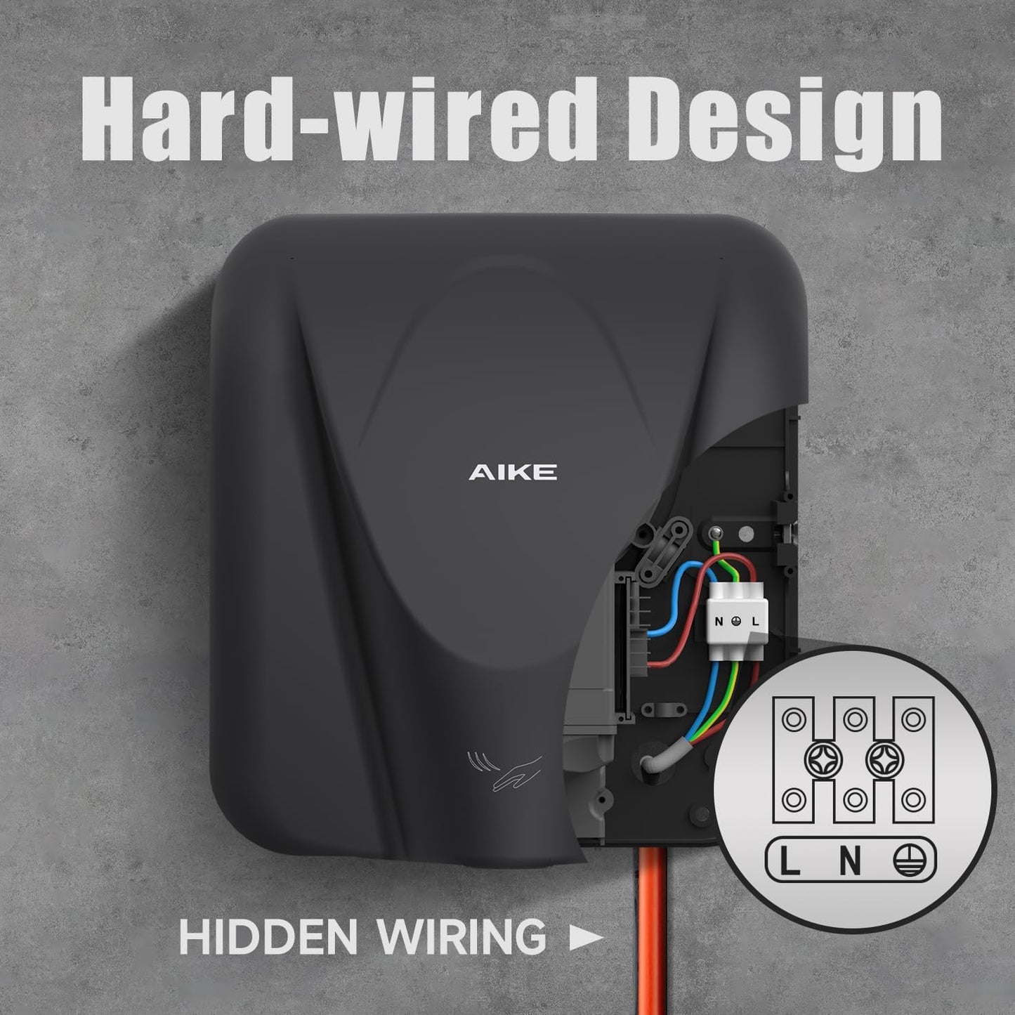 AIKE Elephant Power Commercial Hand Dryer High Speed Auto Warm Wind, Matte Black Thermoset Cover AC110V-130V Model AK2812