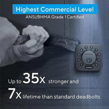 ULTRALOQ U-Bolt Smart Lock, 5-in-1 Keyless Entry Door Lock with App and Keypad, Smart Door Lock Front Door, Bluetooth Deadbolt Lock, ANSI Grade 1 Certified, IP65 Waterproof, Black