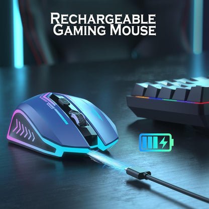 Wireless Gaming Mouse Up to 10000 DPI, UHURU Rechargeable USB Wireless Mouse with 6 Buttons 7 Changeable LED Color Ergonomic Programmable MMO RPG for PC Laptop, Compatible with Windows Mac