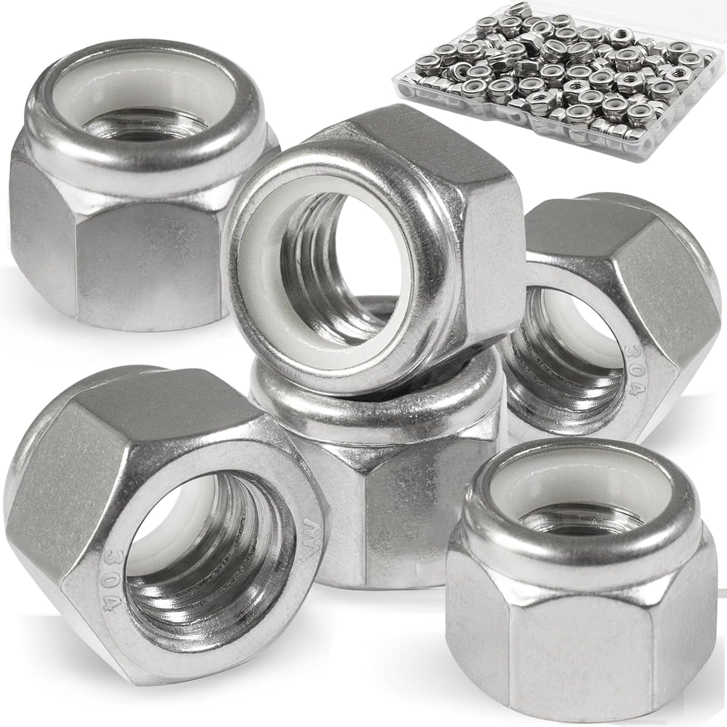 Vifmy 110 Pack 1/4"-20 Inch Lock Nuts,304 (A2-70) Stainless Steel Nylon Insert Locknuts,Standard Inch Thread Nylock Nuts for Bolts