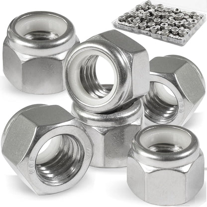 Vifmy 110 Pack 1/4"-20 Inch Lock Nuts,304 (A2-70) Stainless Steel Nylon Insert Locknuts,Standard Inch Thread Nylock Nuts for Bolts