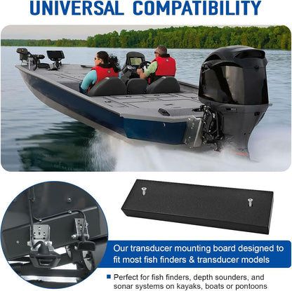 Transducer Mounting Board, Boat Transom Mounting Plate for Fish Finders & Transducers, 12" X 3.5" X 3/4", Transducer Mount Block Hardware Kit, Universal, Marine-Grade, Black, 1 Pack
